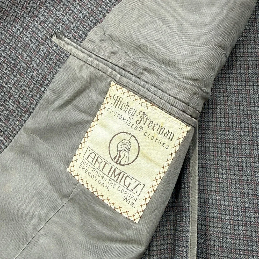 Hickey Freeman Blazer Mens 42R Grey Check 3-Button Sport Coat Wool Jacket